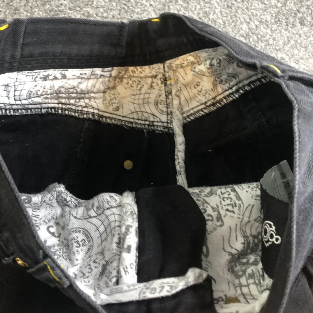 Eight 732 Jeans Mens 30x32 Black Denim Patch Y2K Skate Loose Baggy 8732 - Picture 4 of 12